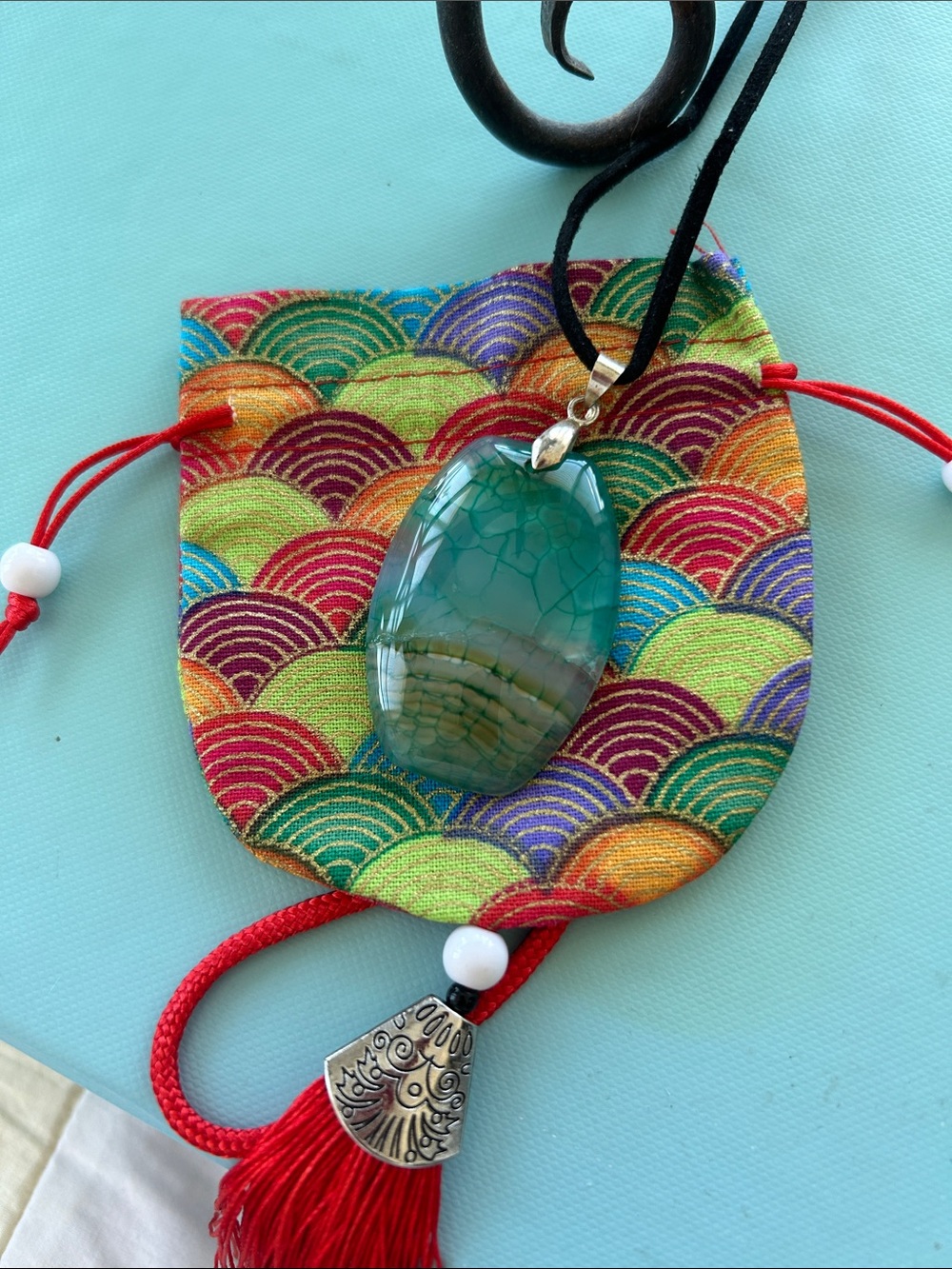 Dragon Vein Agate Pendant Necklace Self Esteem & Confidence 1.75”x 1.25” NWT